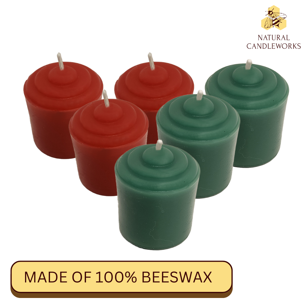 Mini Votive 100% Beeswax Christmas Votive Candle Set – Red & Green Festive Hand-Poured Candles for Holiday Decor, Table Centerpieces, and Cozy Ambiance