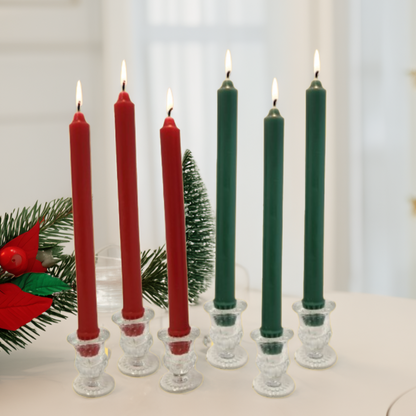 Taper Candles 100% Beeswax Christmas Taper Candle Set – 6 Hand-Poured Candles (3 Red & 3 Green) for Holiday Decor, Table Settings, and Festive Ambiance