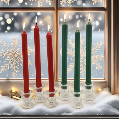 Taper Candles 100% Beeswax Christmas Taper Candle Set – 6 Hand-Poured Candles (3 Red & 3 Green) for Holiday Decor, Table Settings, and Festive Ambiance