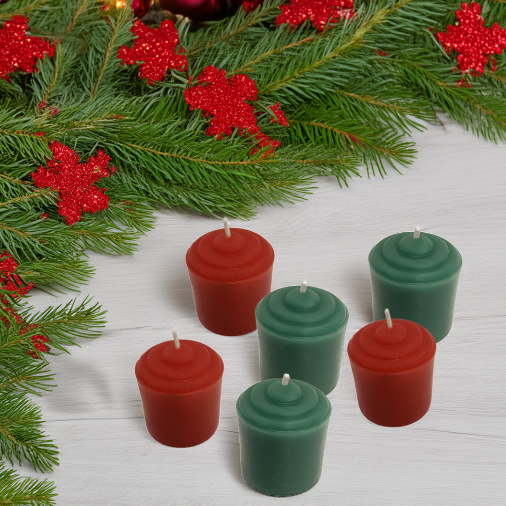 Mini Votive 100% Beeswax Christmas Votive Candle Set – Red & Green Festive Hand-Poured Candles for Holiday Decor, Table Centerpieces, and Cozy Ambiance