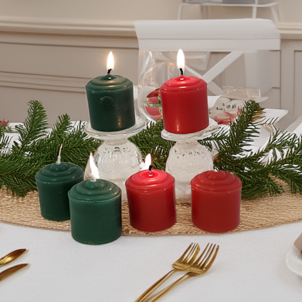 Mini Votive 100% Beeswax Christmas Votive Candle Set – Red & Green Festive Hand-Poured Candles for Holiday Decor, Table Centerpieces, and Cozy Ambiance