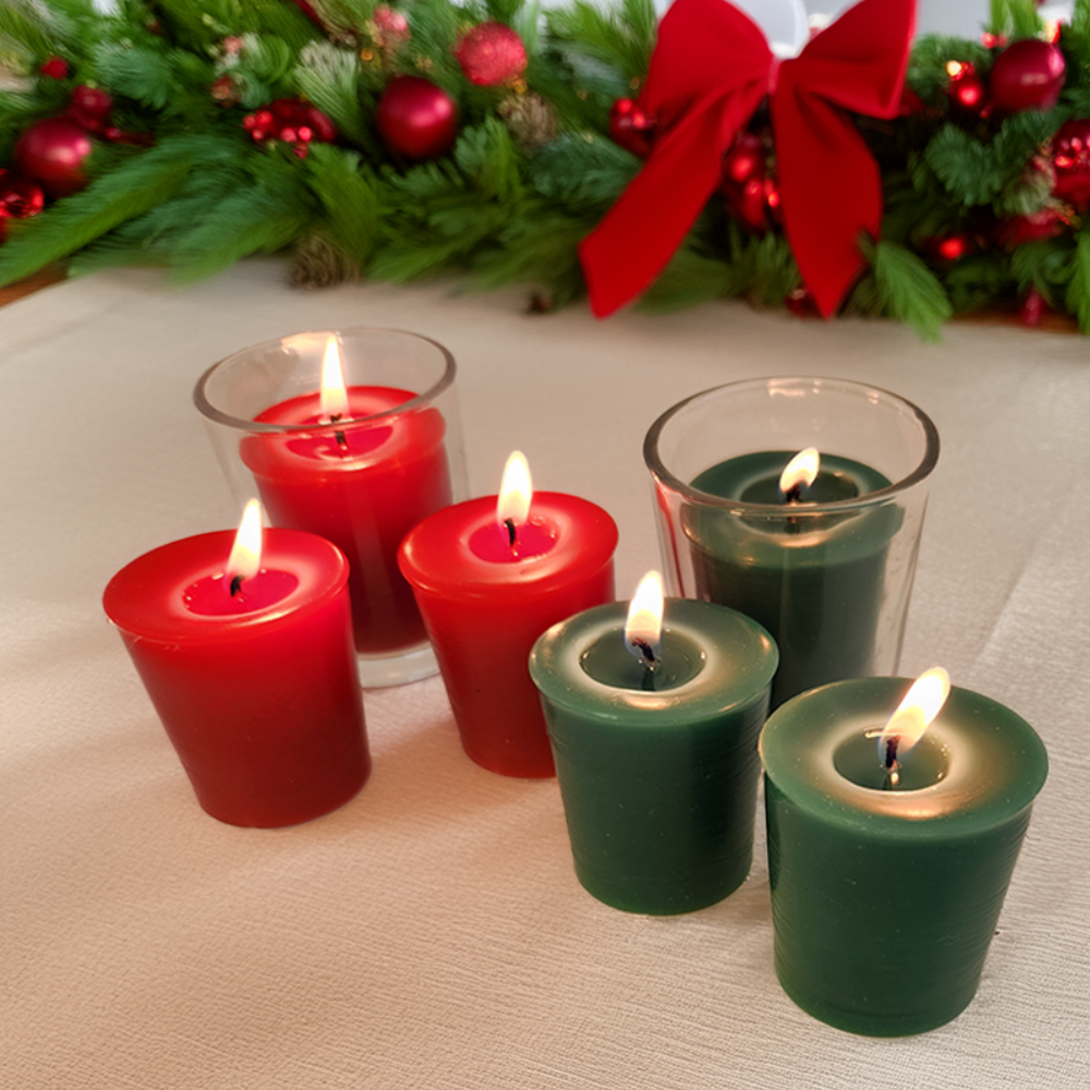 Large Votives 100% Beeswax Christmas Votive Candle Set – Red & Green Festive Hand-Poured Candles for Holiday Decor, Table Centerpieces, and Cozy Ambiance