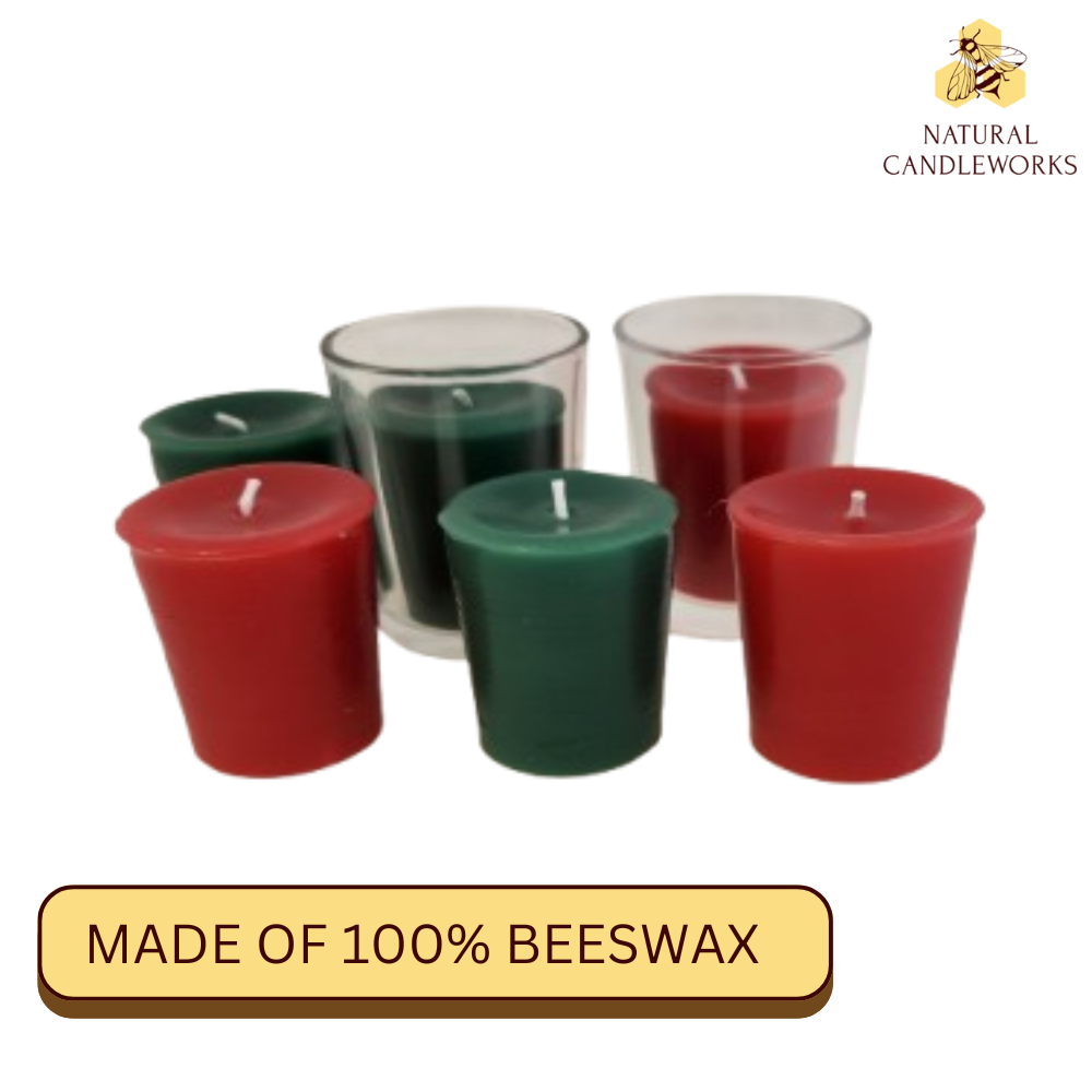 Large Votives 100% Beeswax Christmas Votive Candle Set – Red & Green Festive Hand-Poured Candles for Holiday Decor, Table Centerpieces, and Cozy Ambiance