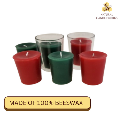 Large Votives 100% Beeswax Christmas Votive Candle Set – Red & Green Festive Hand-Poured Candles for Holiday Decor, Table Centerpieces, and Cozy Ambiance